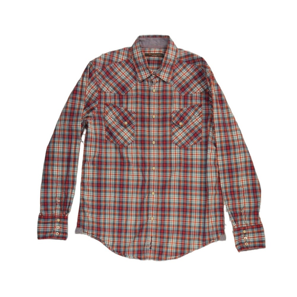 Ben Sherman Shirt Men's Size XL Orange Blue Plaid 100% Cotton Western